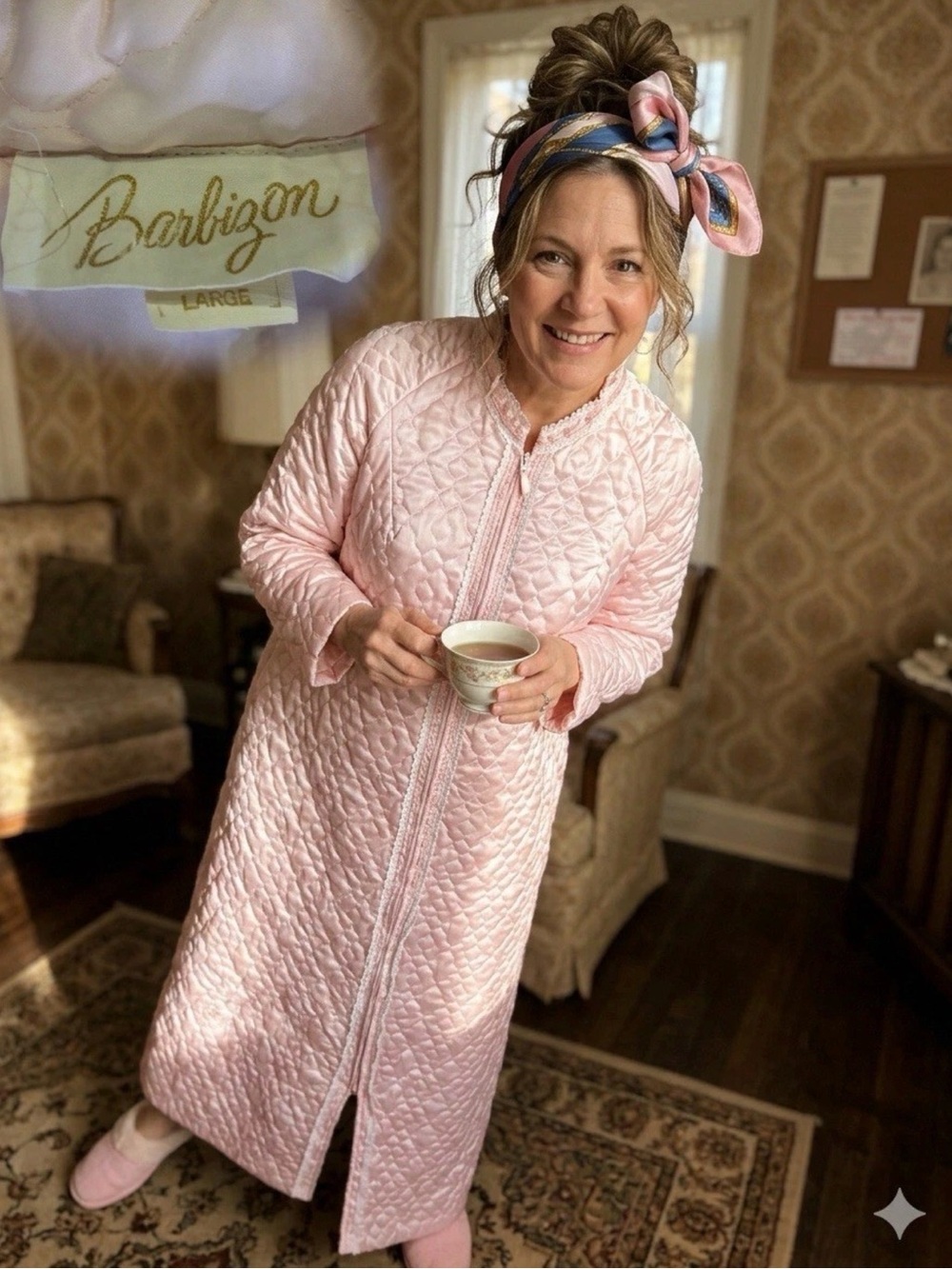 Vintage DEADSTOCK Pink Quilted Long Zip Robe Barbizon- Womens Cozy Loungewear - Picture 1 of 9